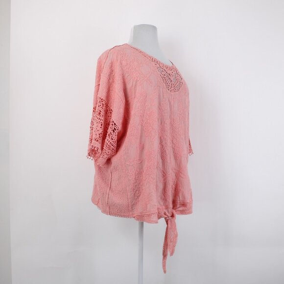 Lane Bryant Top $60 Sz 26/28 Pink Embroidered Tie Cotton Rayon Top - Picture 5 of 12